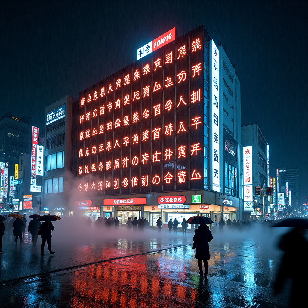 Tokyo Neon-Lit Building at Night