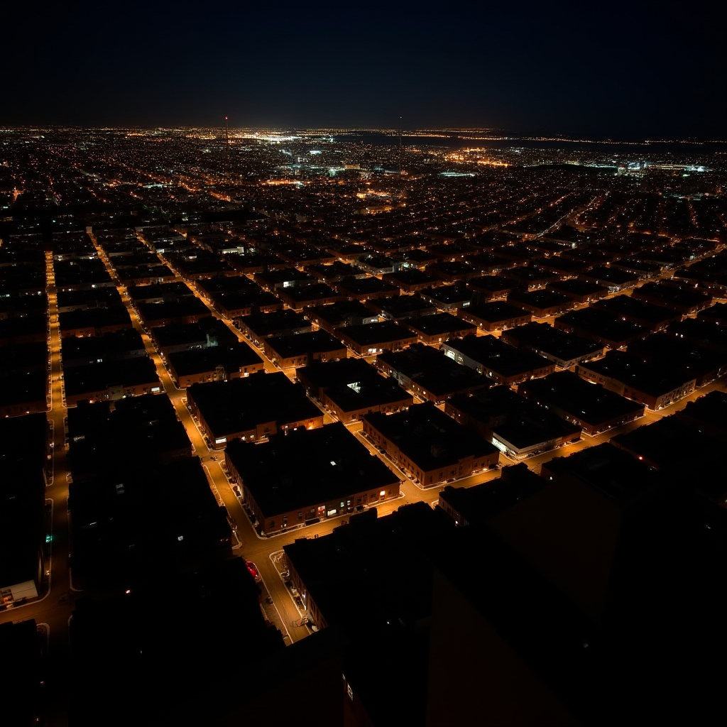 Aerial City Grid at Night