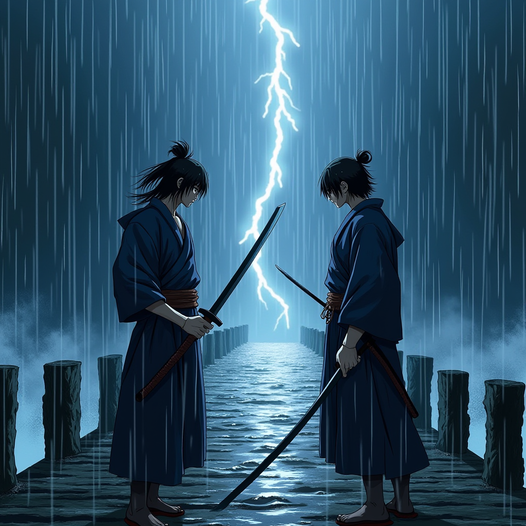 Samurai Anime Fight in Rain