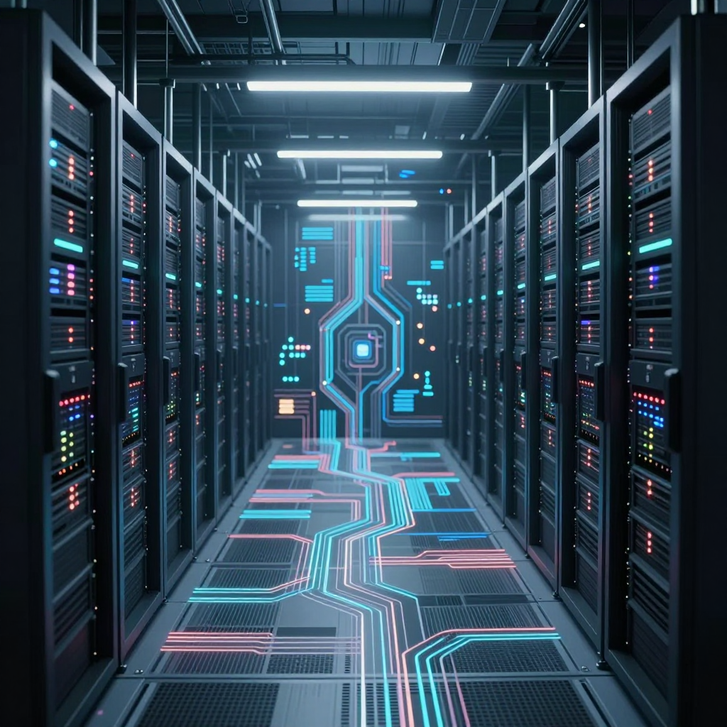 Conscious AI Server Farm Interior