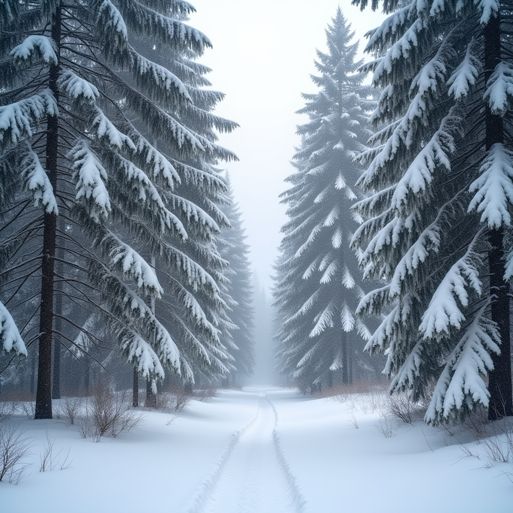 Heavy Snow in a Pine Forest