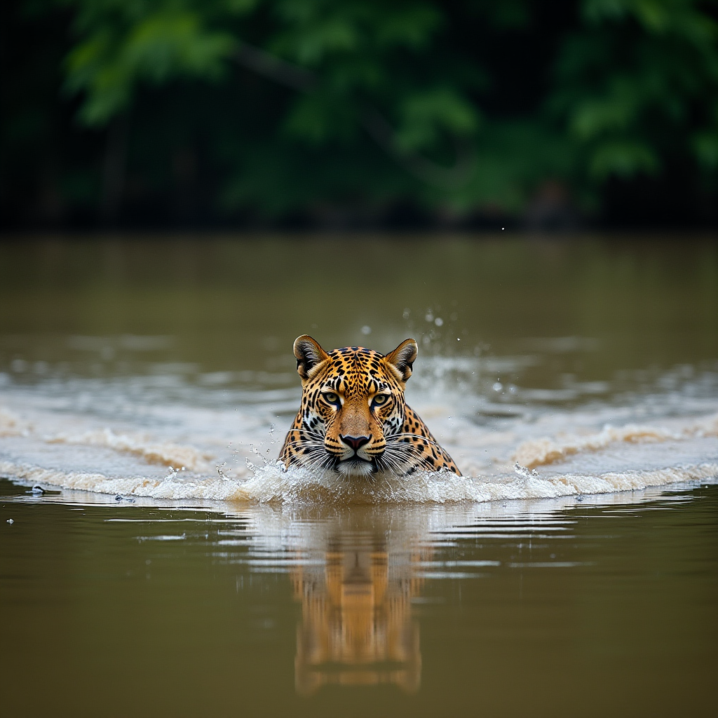 Jaguar Swimming River Amazon