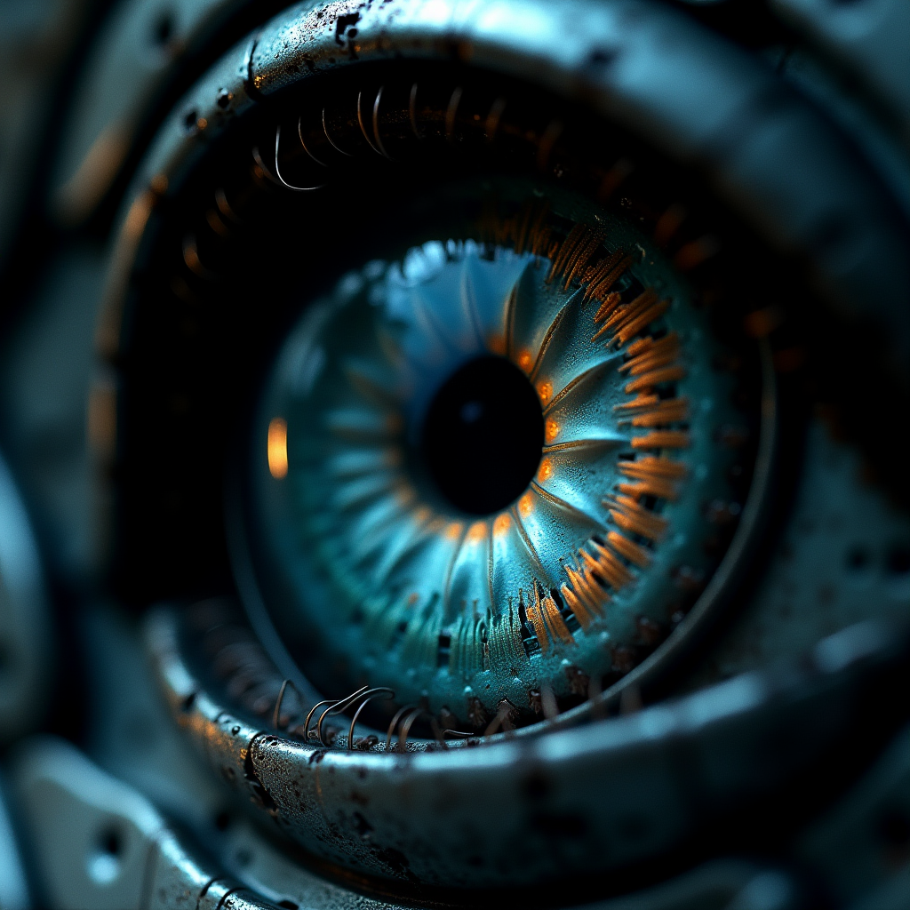 Robot Eye Close-Up with Iris Reflection