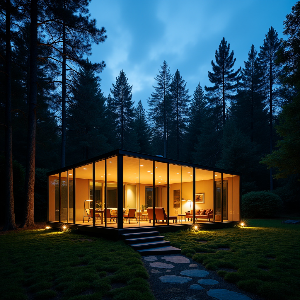 Glass House in a Forest Clearing