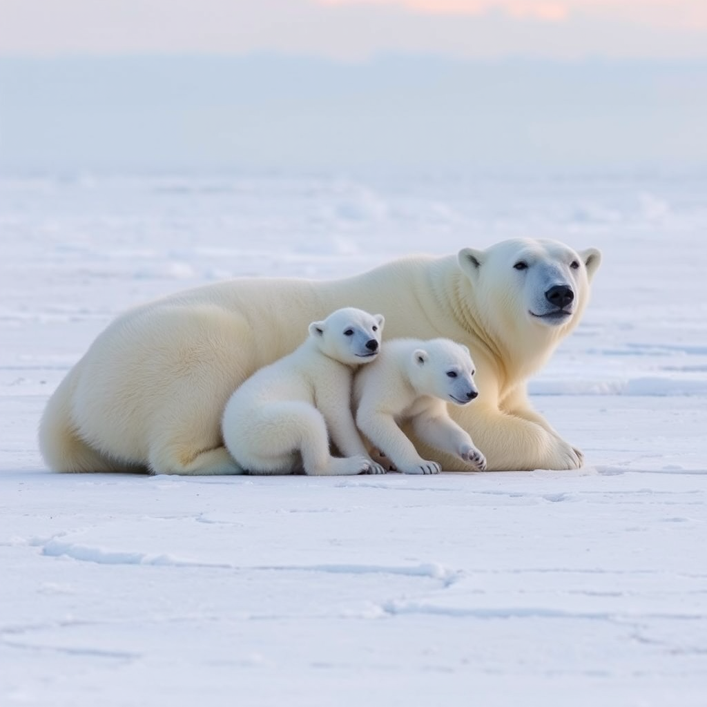 Polar Bear Mother and Cubs Arctic