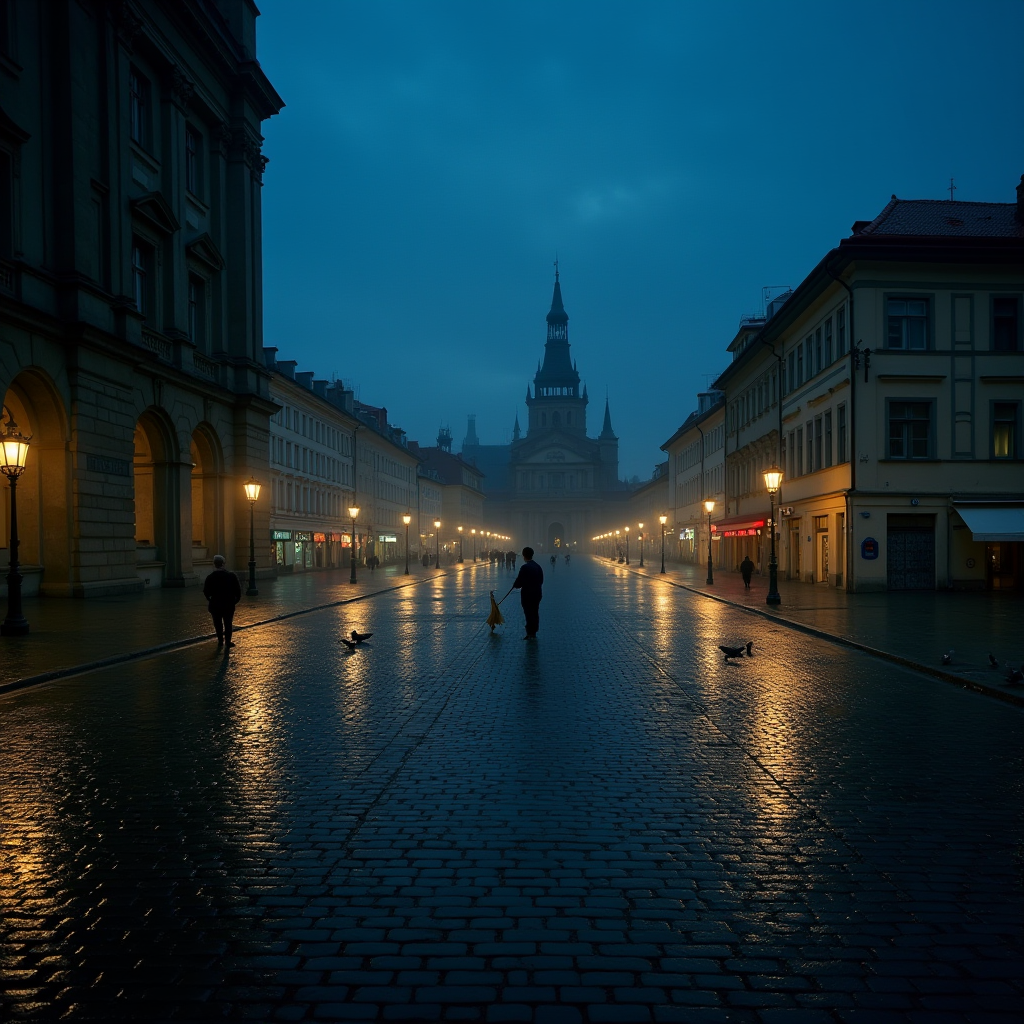 Deserted European Square at Dawn