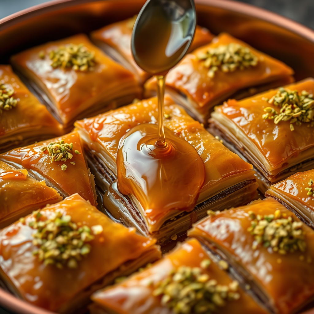 Baklava Tray Close-Up Honey