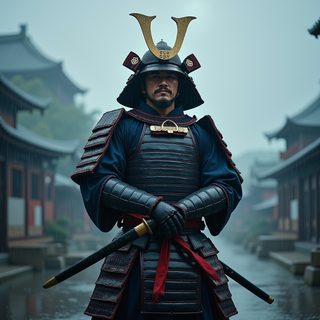 Samurai Warrior in the Rain