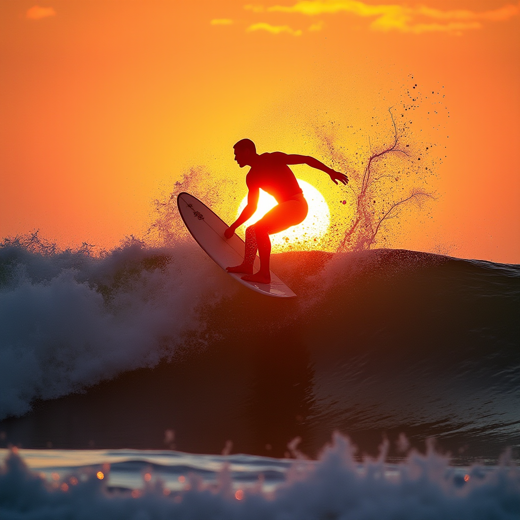 Ocean Surfer Sunset Double-Exposure