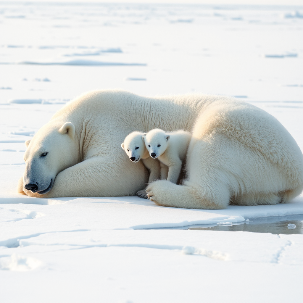 Polar Bear Mother and Cubs Arctic
