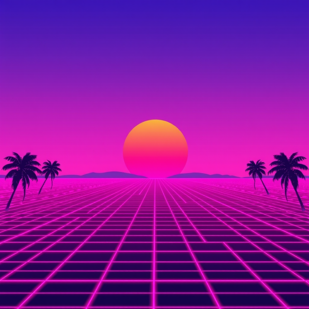Synthwave Retro Grid Sunset