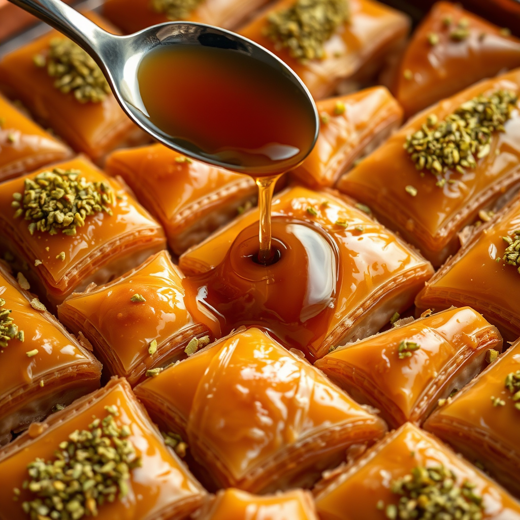 Baklava Tray Close-Up Honey