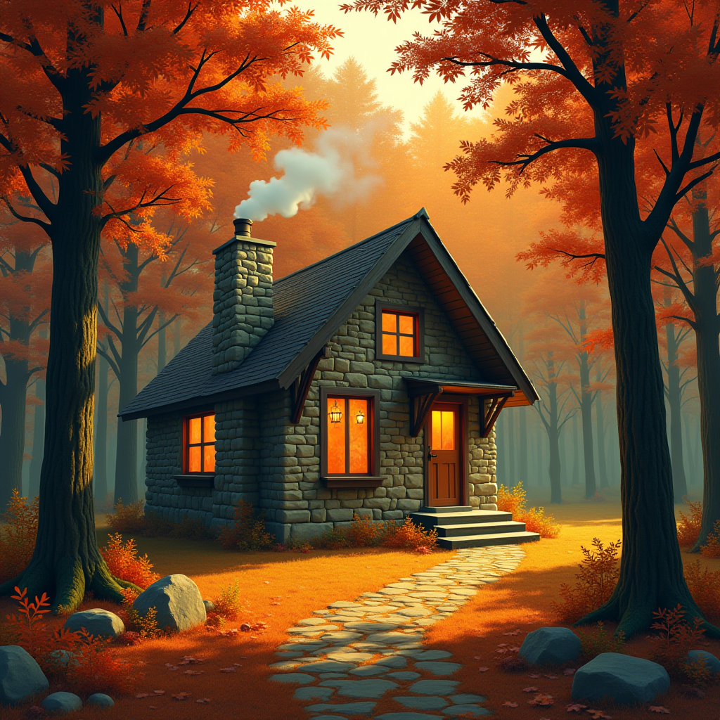Cozy Autumn Forest Cabin Concept Art
