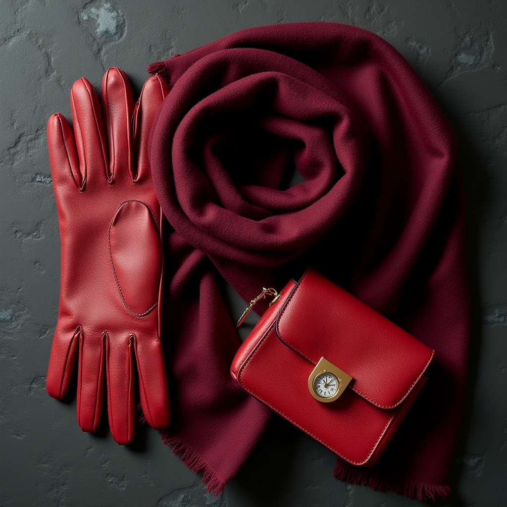 Photorealistic Cherry Red Accessories Flat Lay