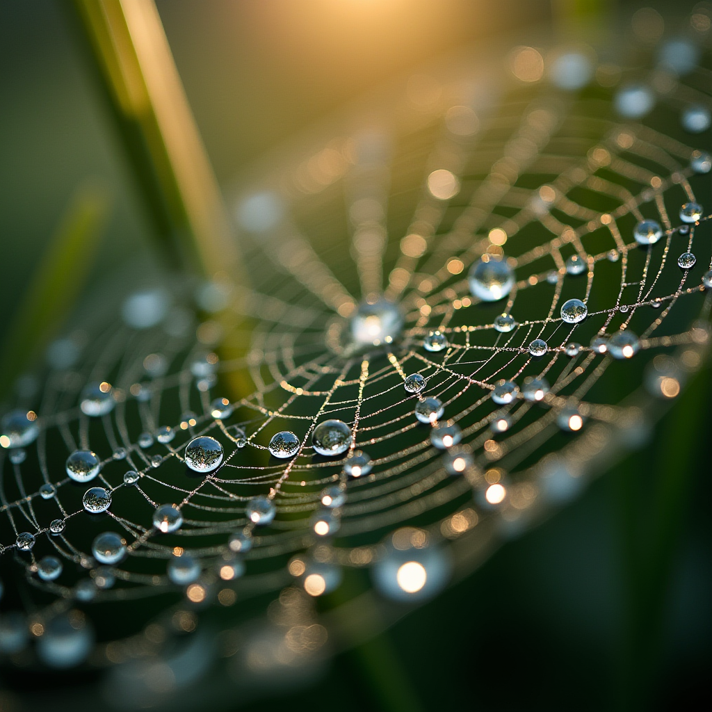Dew Drops on Spider Web Morning