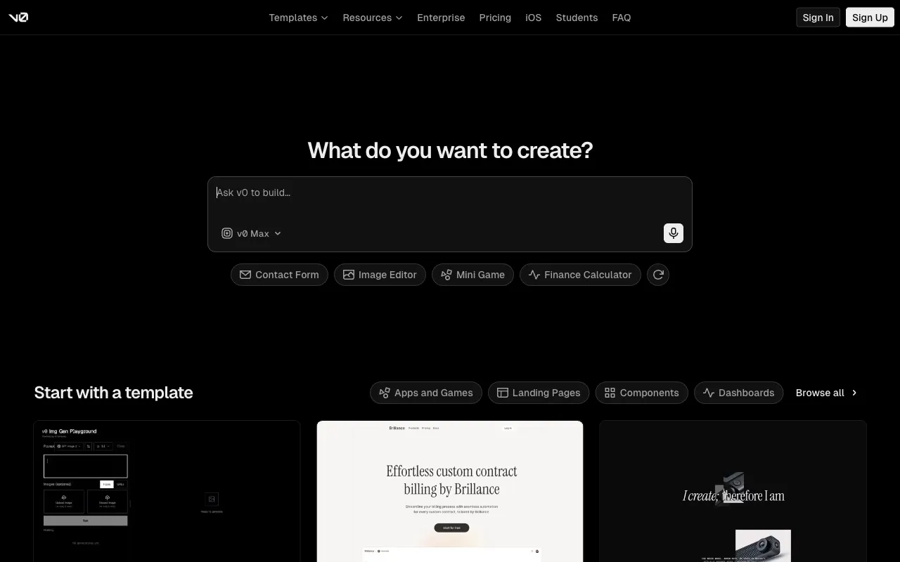 v0.dev screenshot